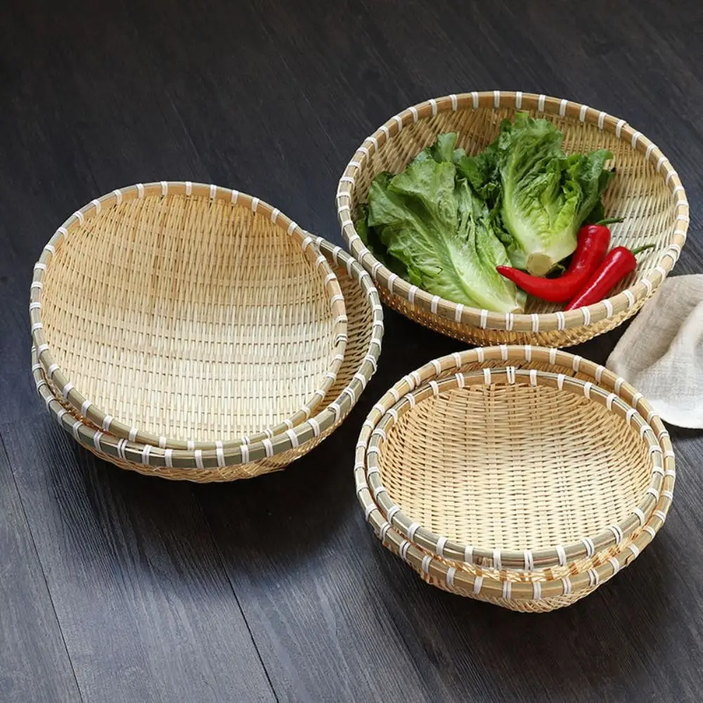 Natural Round Fruit Snack Basket Pastoral style Exquisite Storage Basket Handmade Bamboo Basket