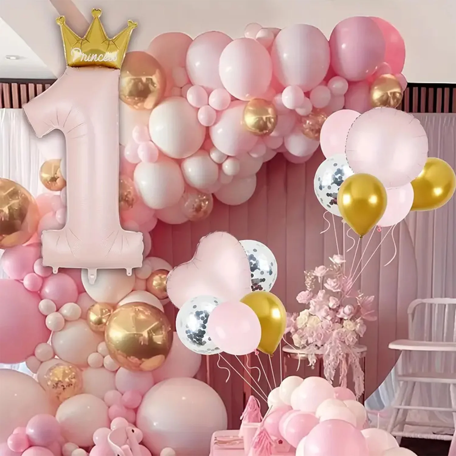 1st Birthday Decorations, Number 1 Balloons, Prince Princess 1 Year Old Crown Number Balloons, First Birthday Balloon Party Deco