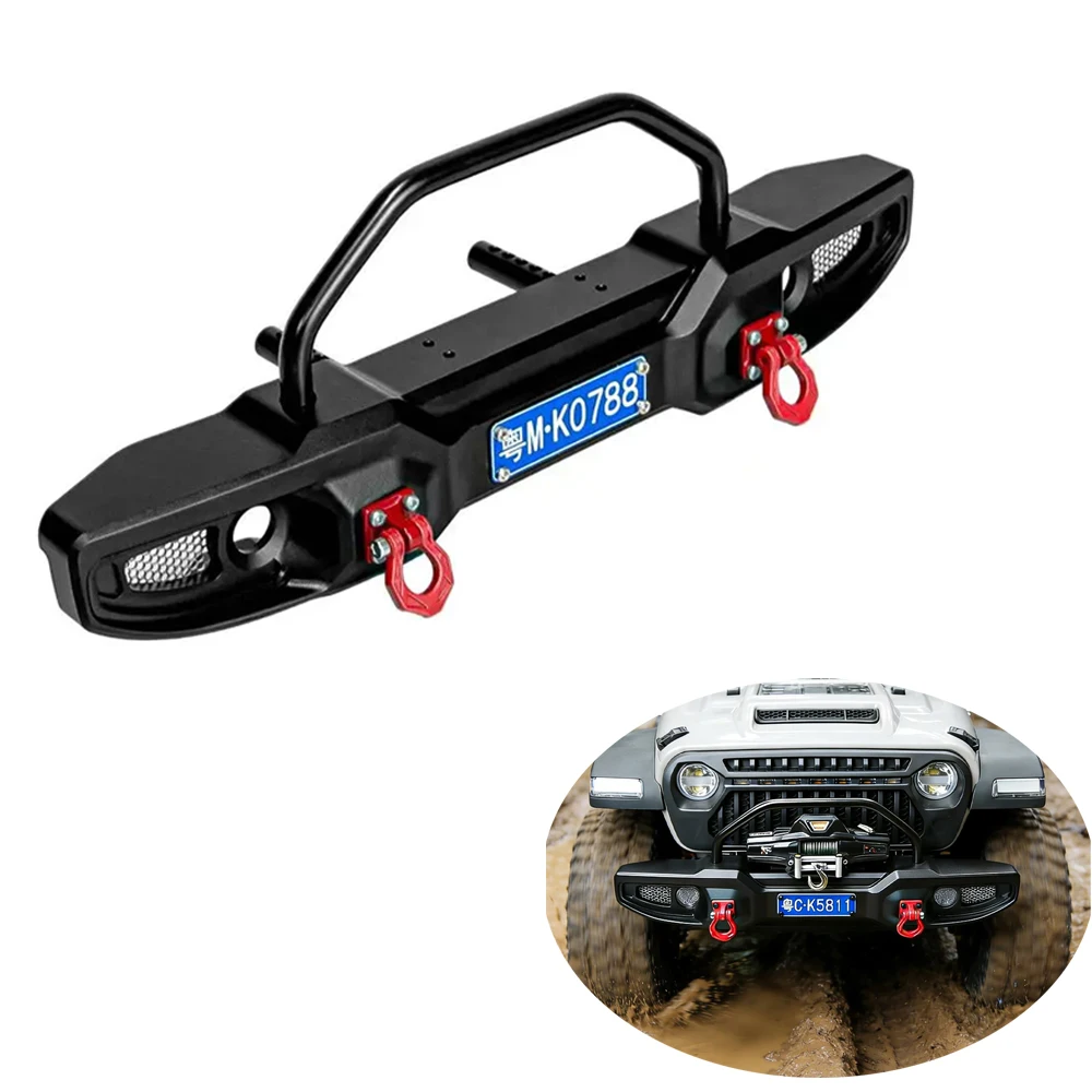 Simulated rescue metal front bumper with license plate and electric winch, suitable for 1/7 RC tracked car MK07 JK07 CK5811 upgr