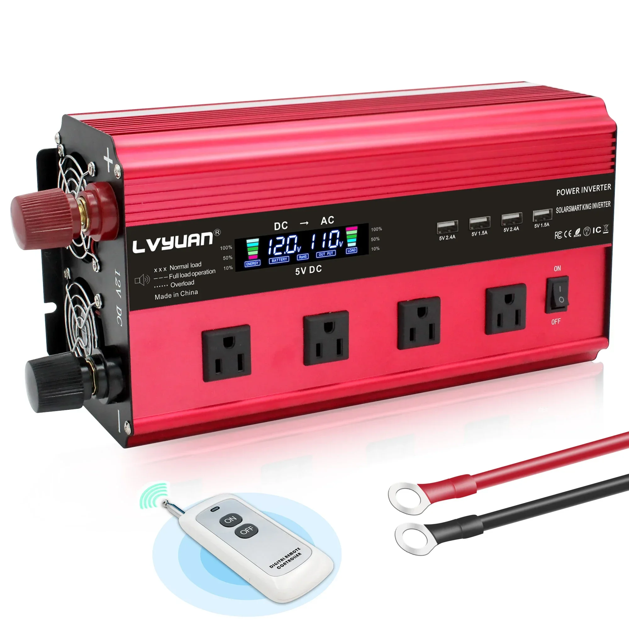 Lvyuan Inverter 2000W Car Inverters LCD Converter 12v/24v to 110v/220v power inverter invertor