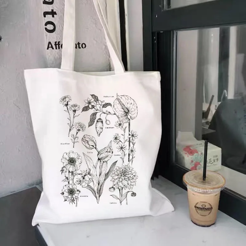 Bolso de hombro con estampado de flores y plantas para mujer, bolsa informal de gran capacidad, estilo Harajuku Vintage, para la compra