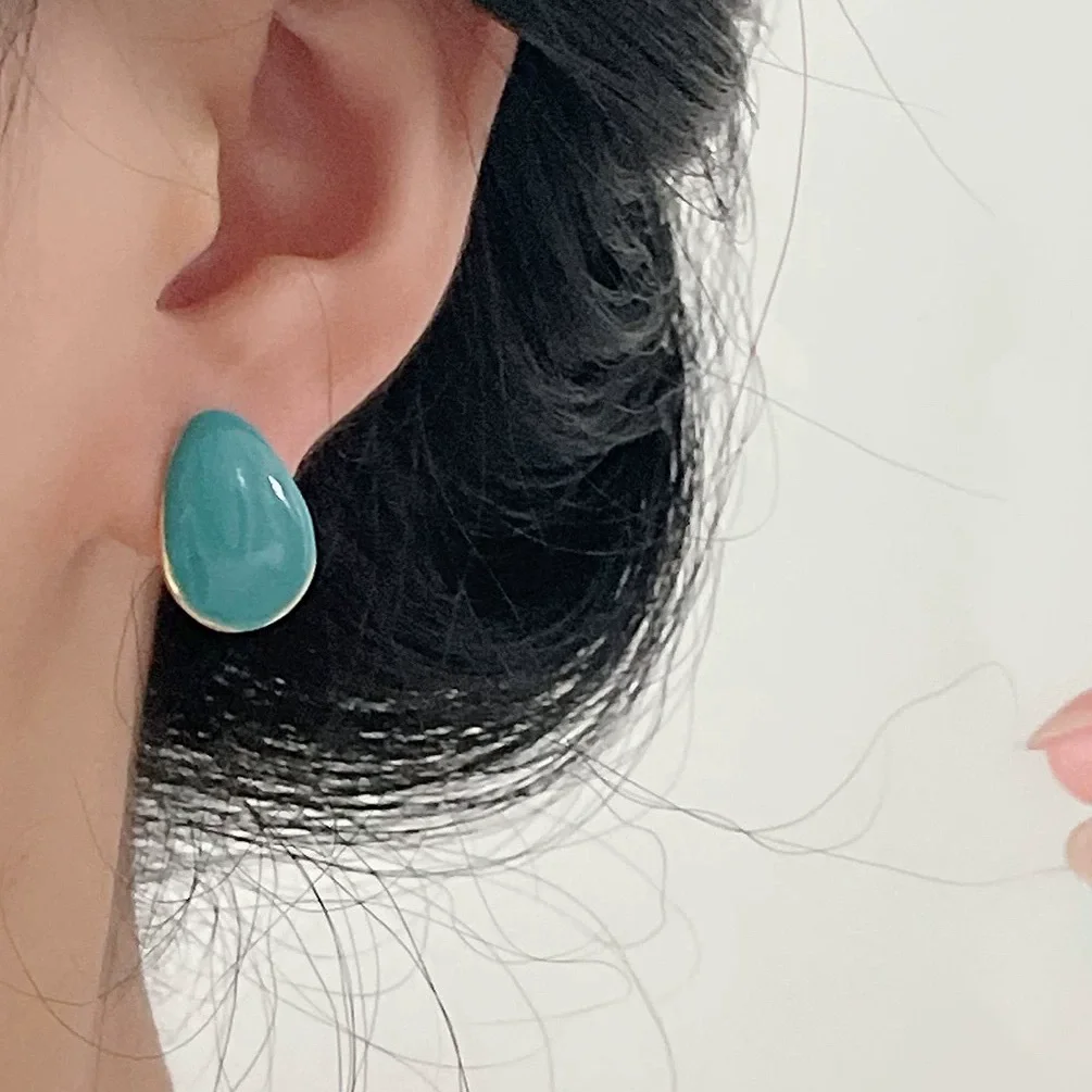 2025 New Trend High Grade Zircon Turquoise Blue Enamel Tear Drop Shaped Hoop Earrings Silver 925 Luxury Fine Jewelry For Women