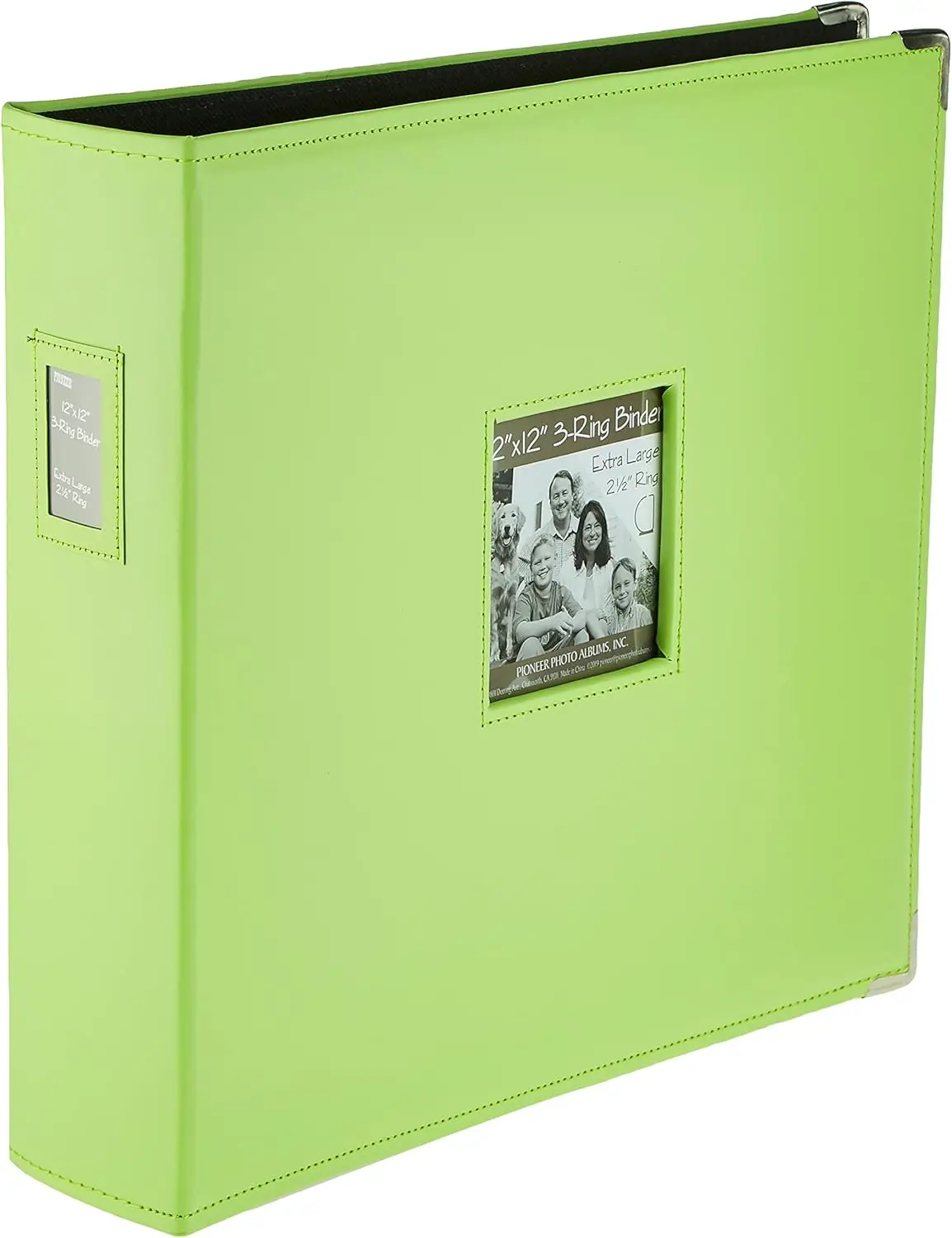

Jumbo 12"x12" Sewn Leatherette Frame Cover 3-Ring Binder Scrapbook, Lime Green