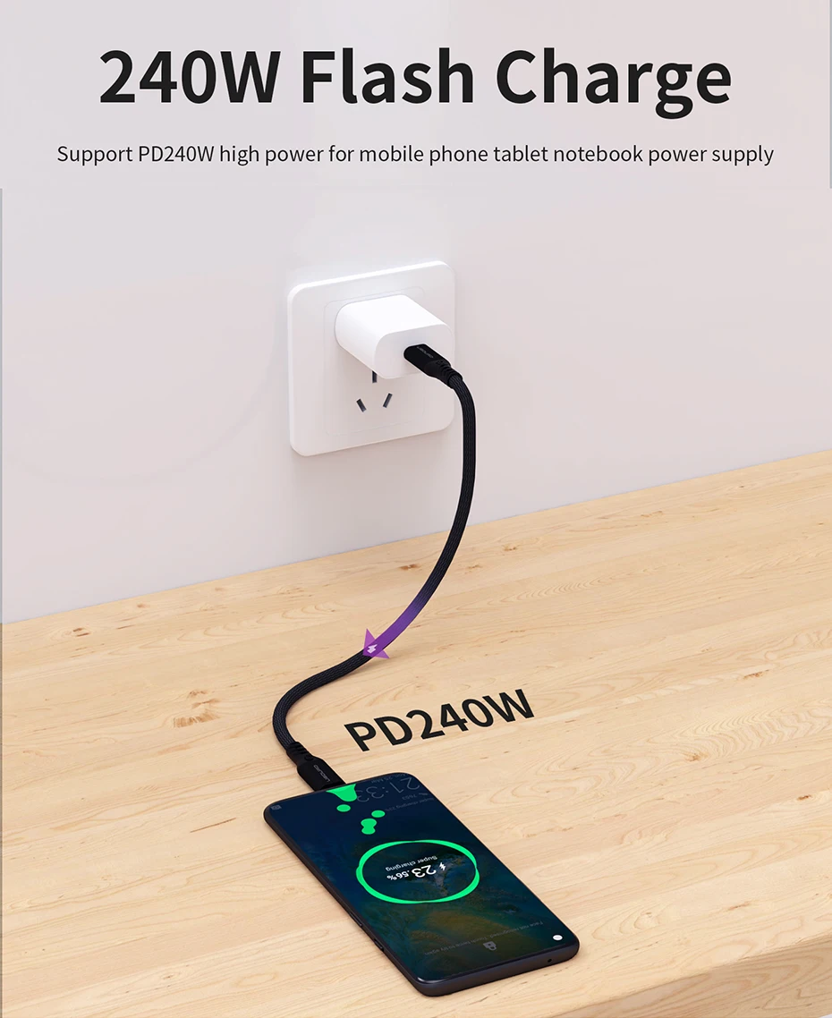 UGOURD Thunderbolt 4 USB4-Kabel 40 Gbit/s Thunderbolt3 0,2 m-2 m 3 m Typ-C-Schnellladekabel 240 W Datenübertragung USB C für Laptop SSD – Detail 3