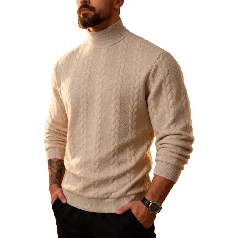 

Winter Autumn New Fashion European Men's Solid Color Simple Basic Turtleneck Long Sleeve Knitted Sweater Pullovers Male Clothes