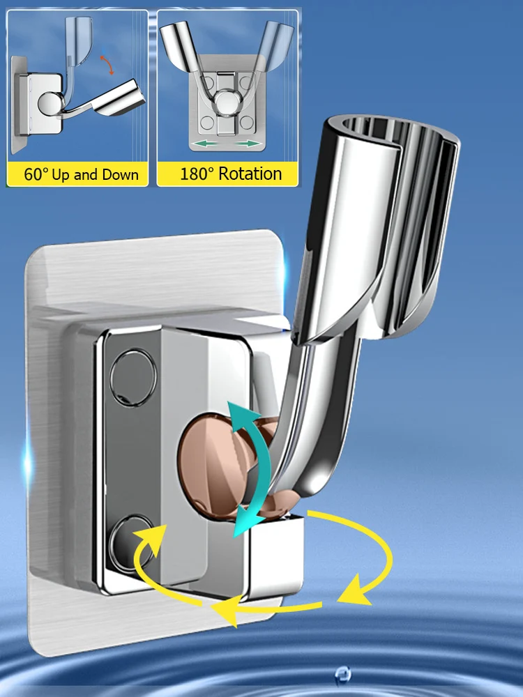

Держатель для душевой лейки, самоклеящийся настенный держатель без отверстий, регулируемый кронштейн для ручного душа на 180 °, аксессуары для ванной комнаты