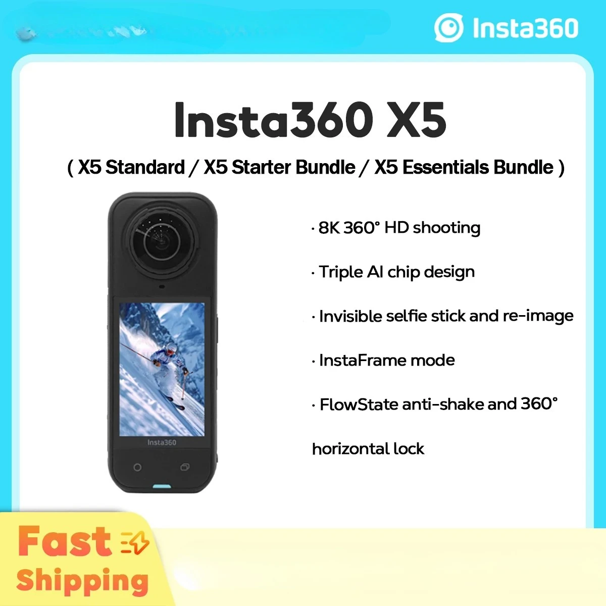 

Экшн-камера Insta360 X5, новинка 2025 года, 8K, 30 кадров в секунду, сменные линзы, тройной чип AI, превосходный низкий свет, 185 минут, работа, жизнь, Insta 360 X5