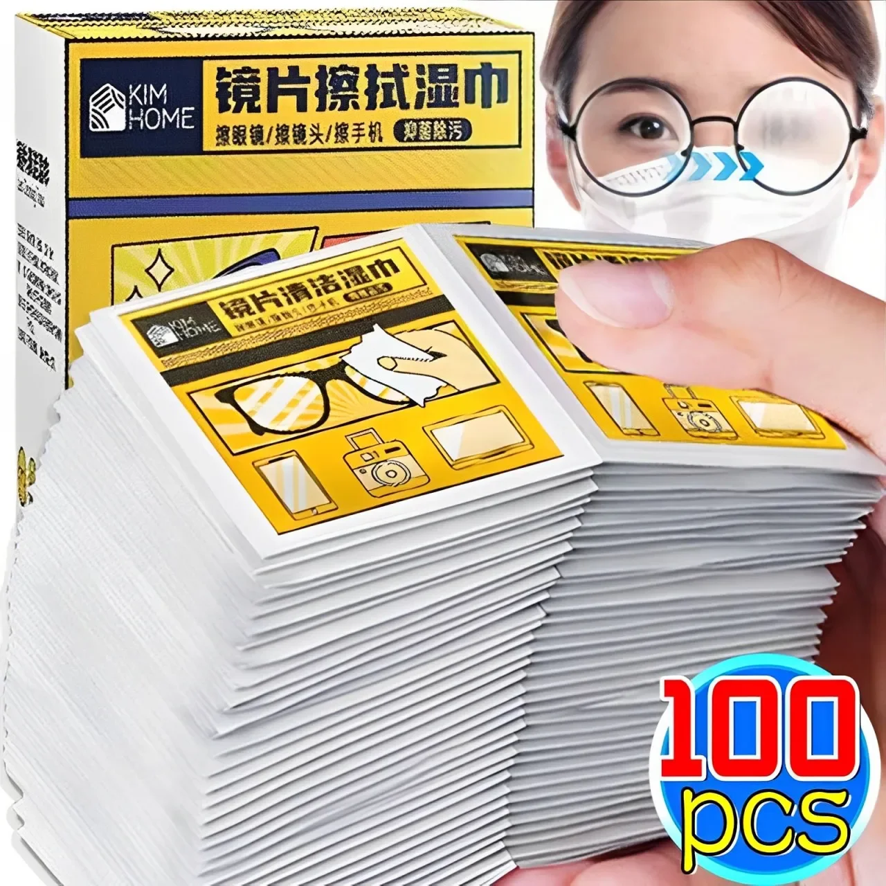100 pièces Anti-buée nettoyant lingettes humides jetables lunettes nettoyage lentilles chiffons emballage indépendant écran lunettes outils de nettoyage