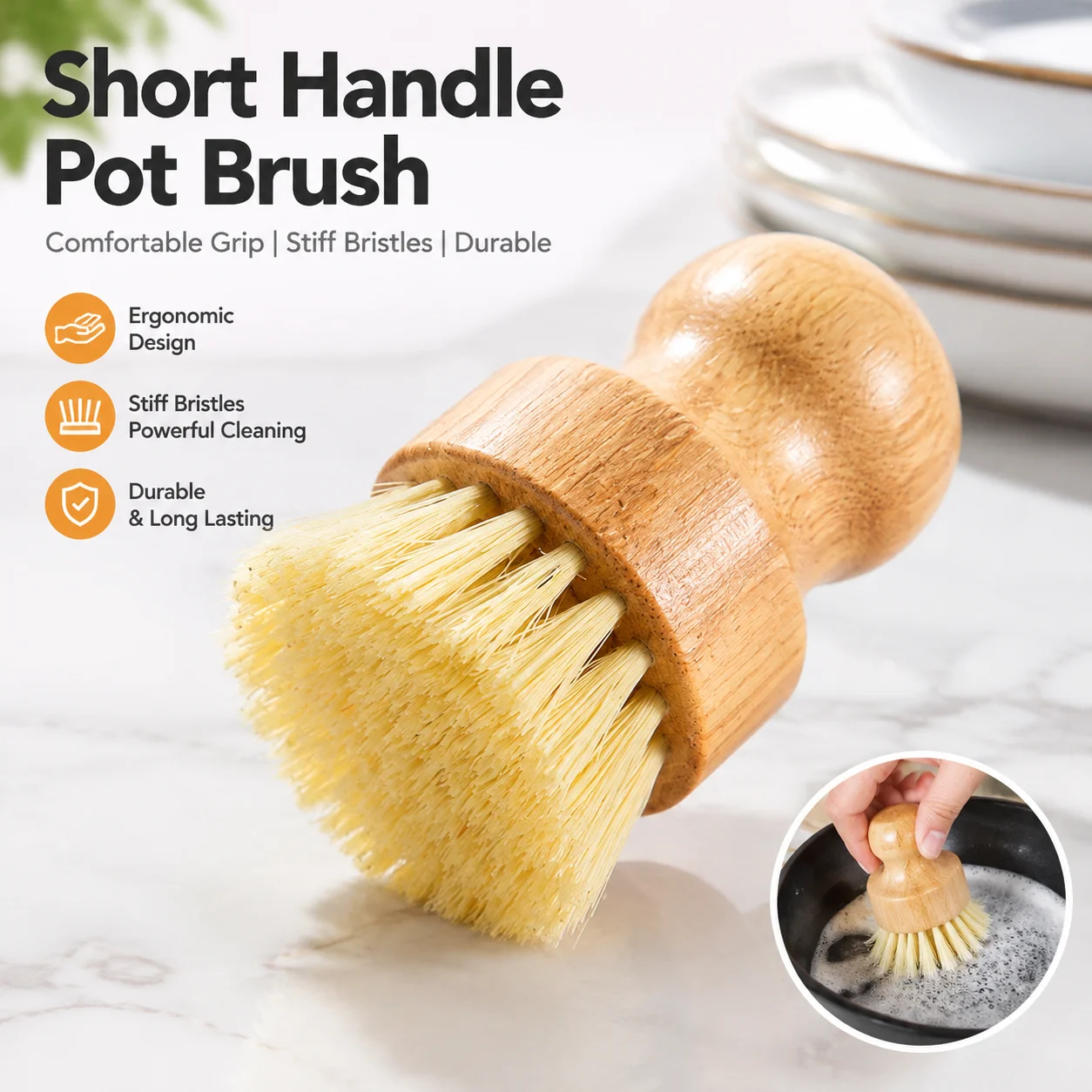 Dish Brush Bamboo - Cepillo de bambú ecológico con mango