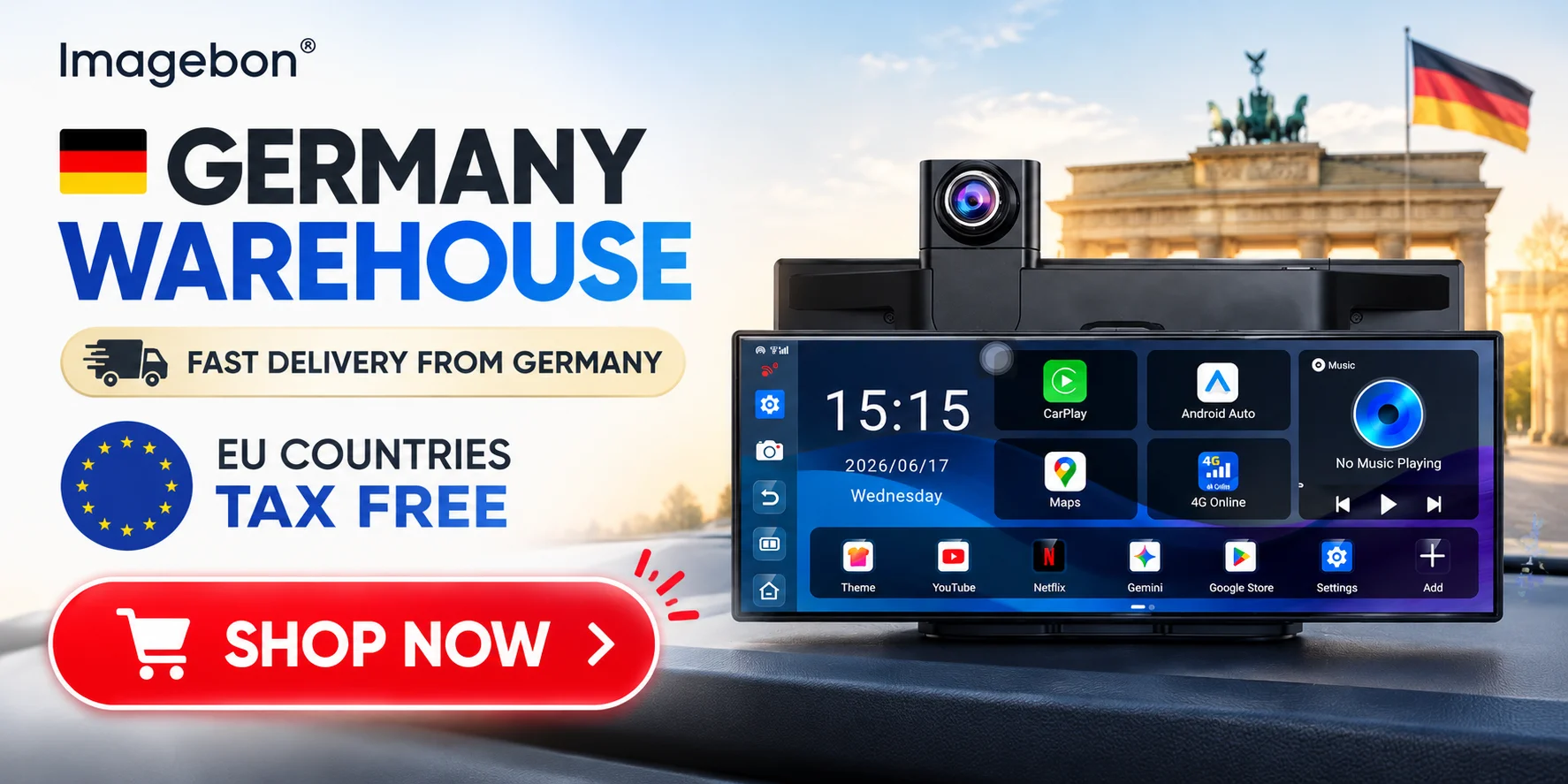 Imagebon M80 11,4 Zoll 4G Android 15 Dashcam 8-Kern Wireless CarPlay Android Auto Split-Screen GPS YouTube Parküberwachung Auto-DVR – Detail 1