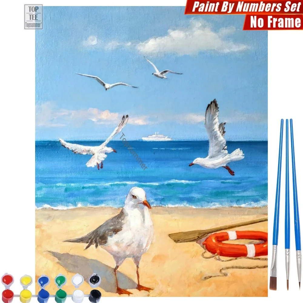

Leisure Seagulls Buoy Digital Oil Paints Kit - Blue Sky Beach Home Bedroom Decor Valentine's Gift For Beach Lover