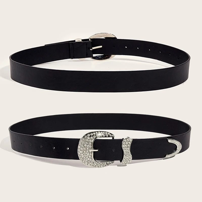Fashion Rhinestone Y2K Belts For Women Trendy Solid Color Sparkling PU Leather Belt Cowboy Cowgirl Jeans Pants Decoration Belt