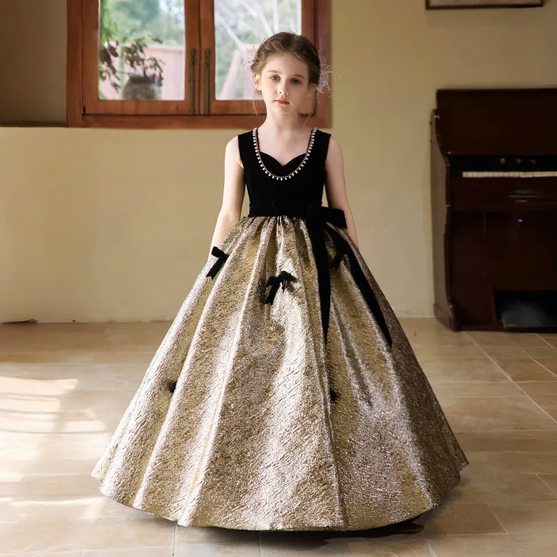 

Elegant Princess Black Dress 4-14y Girl Christmas Winter Party Clothing Kids Show Dresses Children Spring Autumn Prom Costume