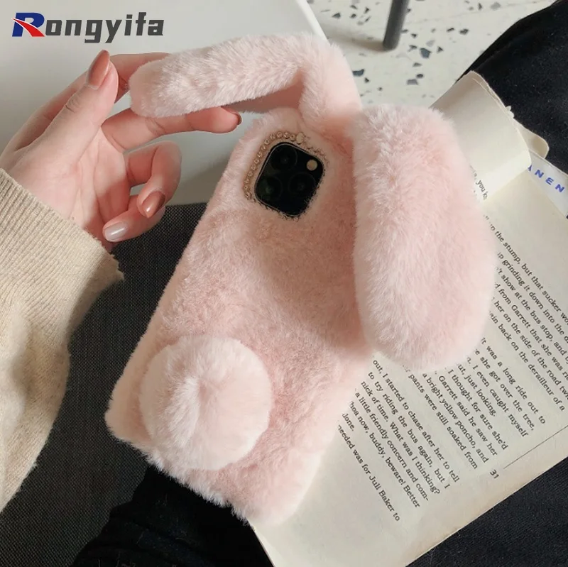 

Plush Fur Rabbit Soft Case For Samsung Galaxy M52 A11 A31 A01 A71 A51 A10S M21 A50 A30S A20 A30 A21 Warm Cover Cute Fluffy Case