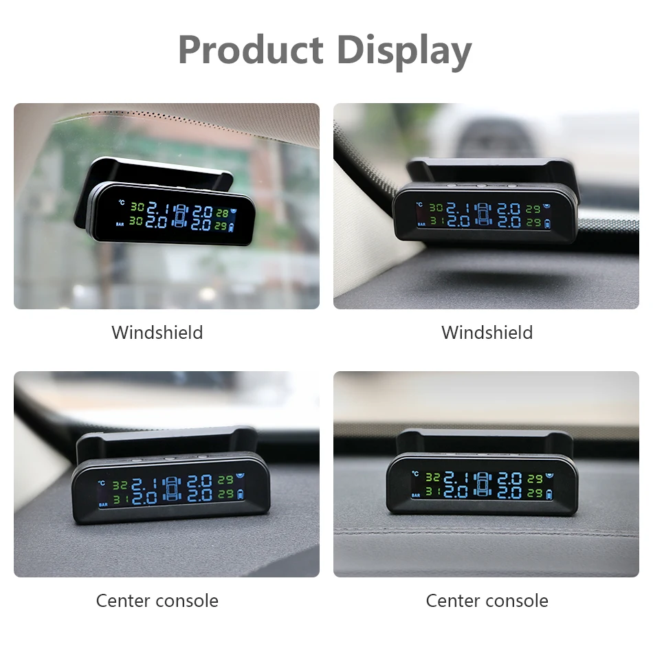 DEVELUCK Car Tire Pressure Monitoring System Solar Adjustable LCD Screen Automatic Brightness Control Wireless 4 Tire TPMS