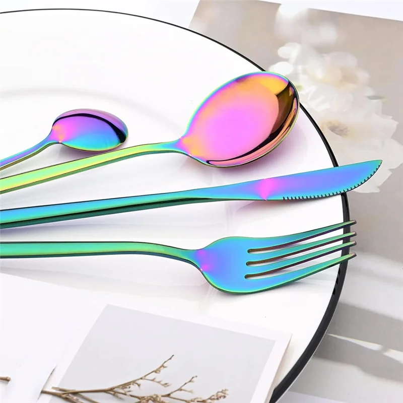 

ZZ-24Pc Flatware Set With Stand Dinnerware Set Stainless Steel Cutlery Tableware Set For Party Any Occasion Service For 6-B Dura