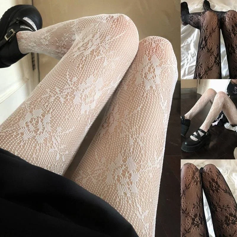 Hollowed Out Lace Mesh Pantyhose Floral Rattan Bottomed Women Stockings