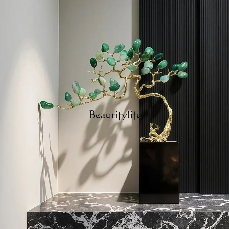 

yj19 Modern Light Luxury Green Stone Money Tree Ornament for Living Room Entrance TV Cabinet Decoration