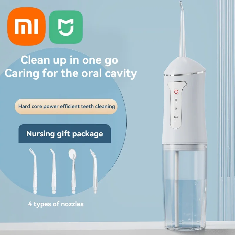 Xiaomi elétrica água flosser handheld lavadora de dentes portátil limpeza oral em casa cuidados com fio dental água 4 bocais