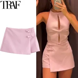 TRAF Bow Pink Skort per le donne a vita alta Mini gonna bianca pantaloni moda estate donna Skort Streetwear Culottes asimmetrici