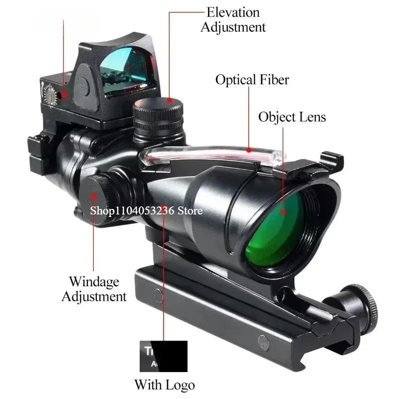 4X32 Sight with Red Dot Real Fiber Optics Green Red Dot Illuminated Scope Etched Reticle Hunting Sight Scope for 20mm Rail