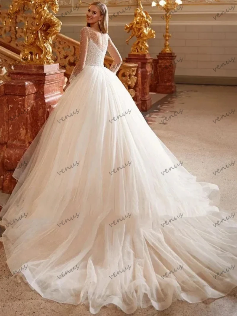 Fabuleux Robes De Mariée Robes De Mariée Exquises Perles Appliques Manches Longues Robes Charmantes Robes De Novia Personnalisé 2025