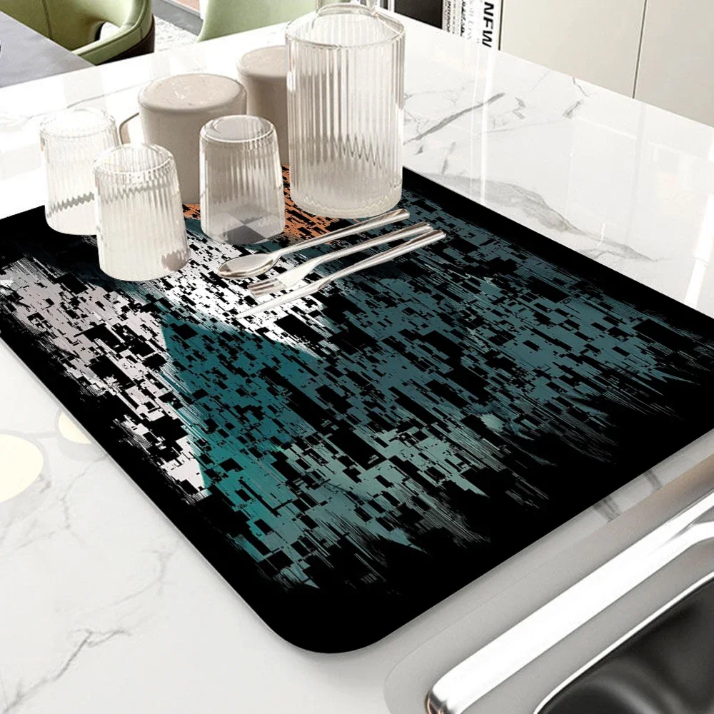 Marble Kitchen Dish Drainer Mat Antiskid Draining Mat Coffee Maker Drain Pad Quick Dry Tableware Mat Kitchen Absorbent Placemat