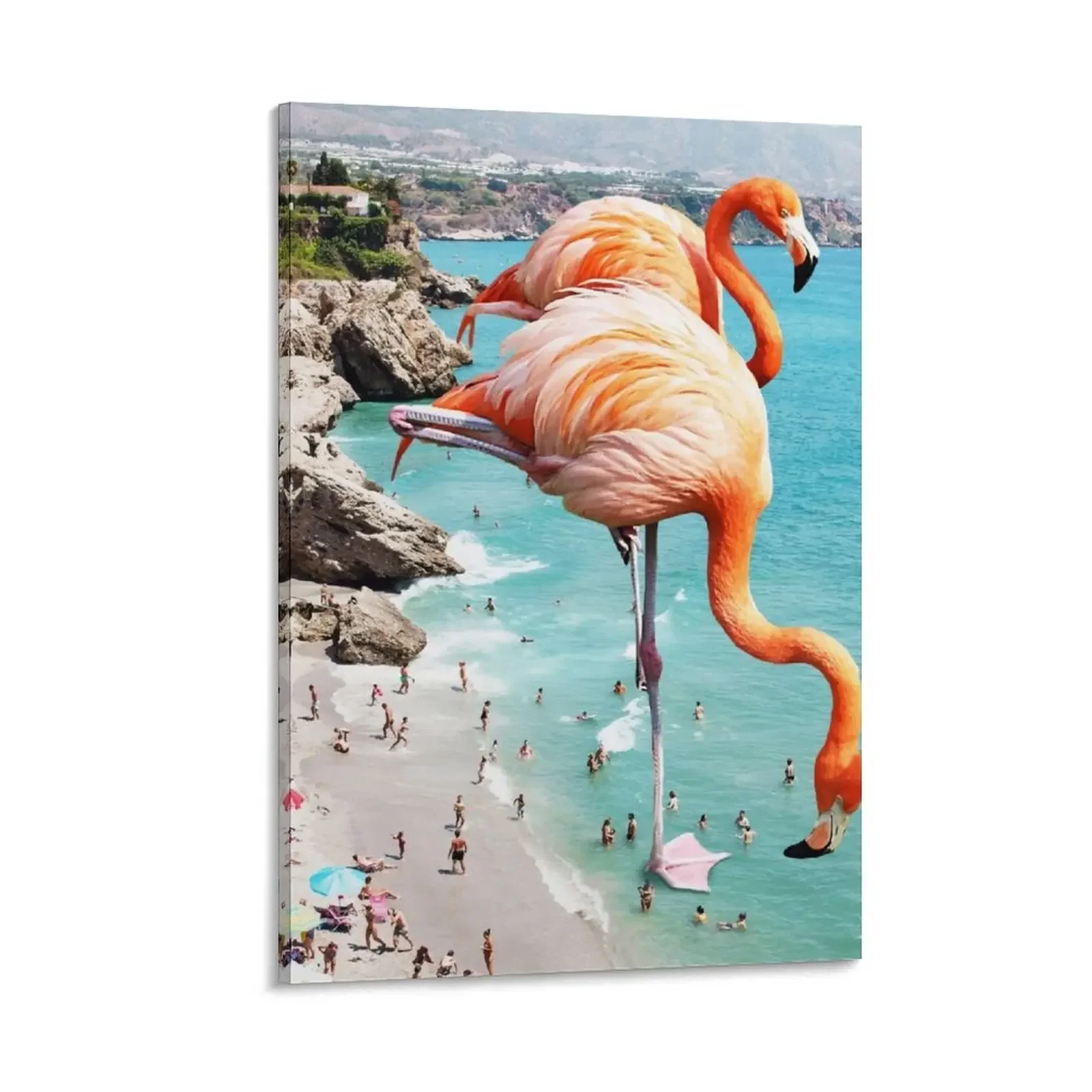 

Flamingos on the Beach, Wildlife Surrealism Birds, Nature Flamingo Fantasy Beach Summer Photography Canvas Painting room decor