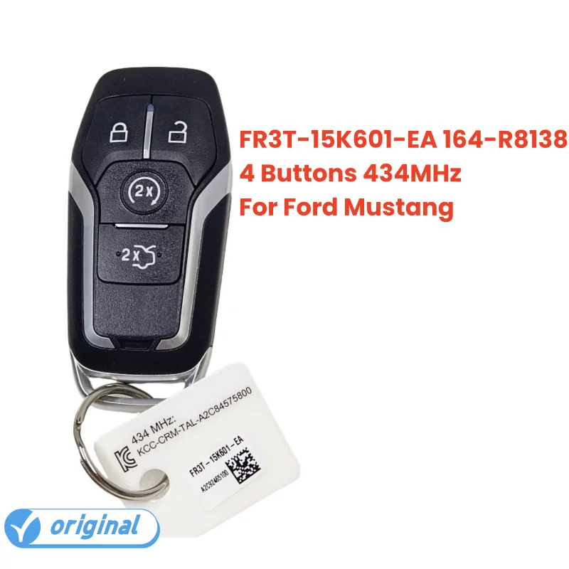 Peter-kety Smart Remote Key Fob 4 Buttons 434MHz FR3T-15K601-EA 164-R8138 for Ford Mustang 2015 2016 2017 2018 2019