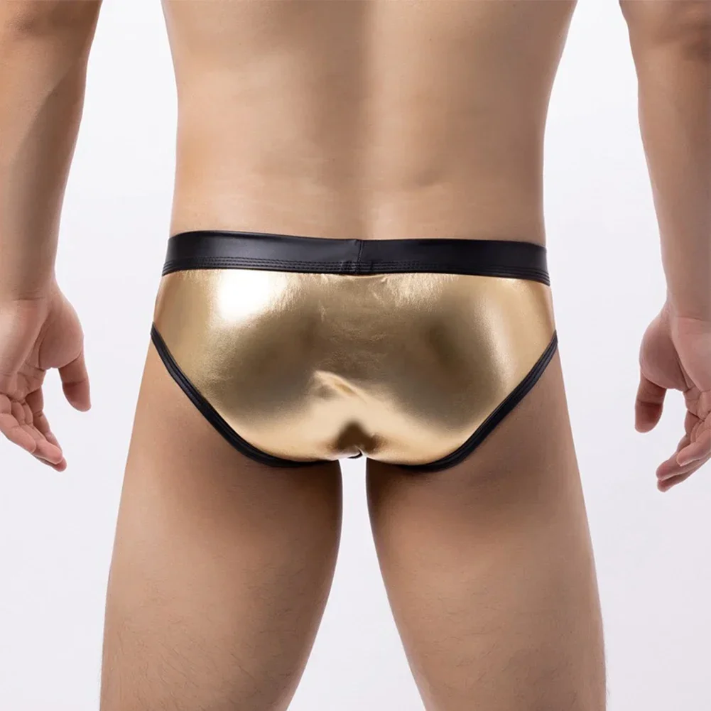 1pc Sexy Men's Patent Leather Wet Look Briefs U-convex Pouch Lightweight Underwear Low Waist Man Panties