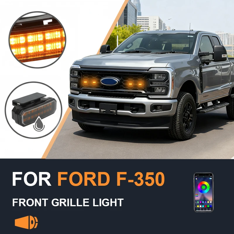 

FOR FORD F-350 Specialized center grid small yellow light Front Grille Lights LED Decorative Warning Light Pickup 12V ﻿