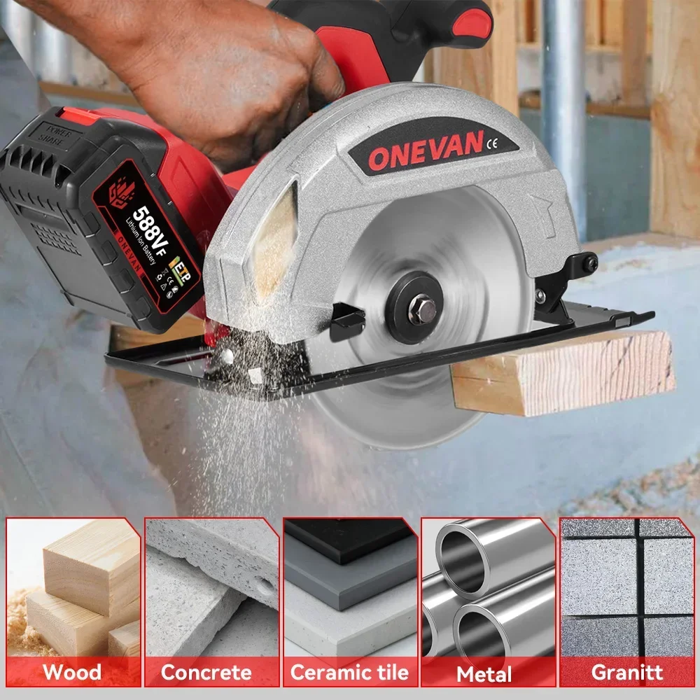 ONEVAN 7Inch 185mm Brushless Electric Circular Saw 11000RPM LED Cordless Efficient Woodwork Cutting Tool For Makita 18V Battery