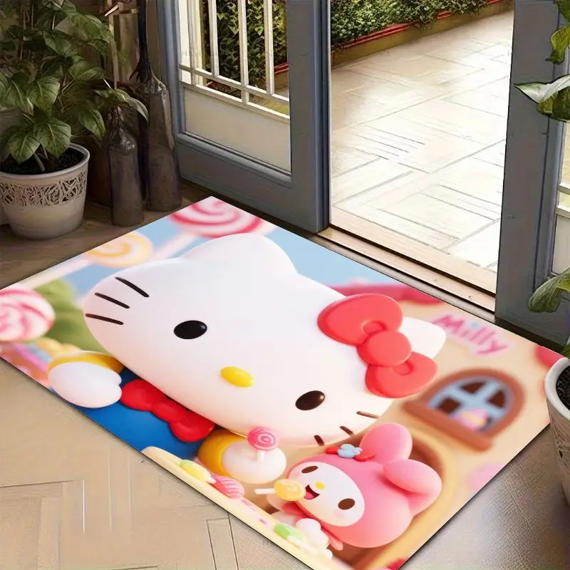 1 alfombrilla Adorable de dibujos animados de Hello Kitty y My Melody Sanrio, 80x50cm (31,49x19,68 pulgadas), bonito tema de caramelo dulce Kawaii antideslizante