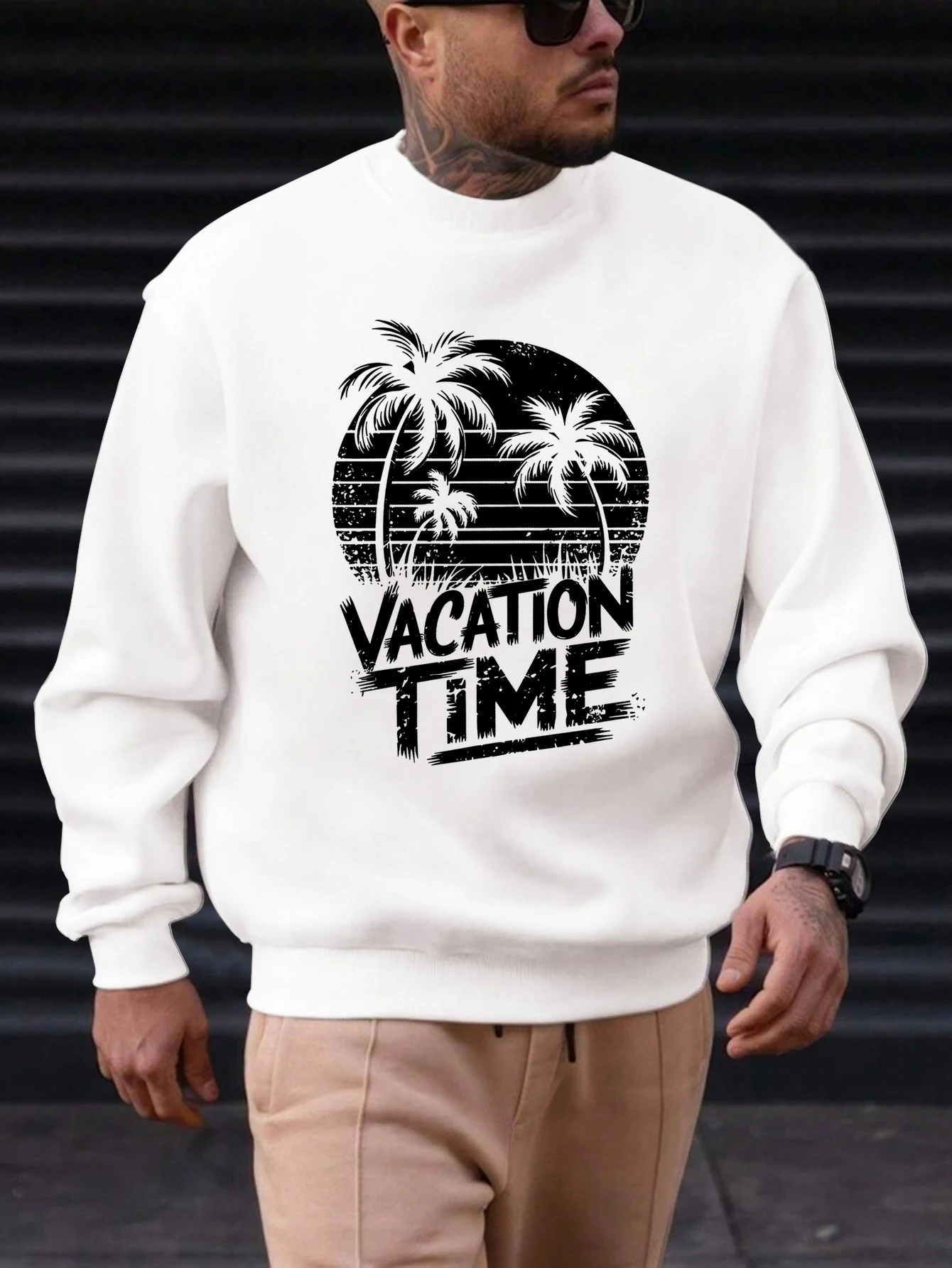 

2025 New Sweatshirt For Men's VACATION TIME Pattern Printing Cotton Round Neck Fashion Casual High Quality Daily Top Clothing