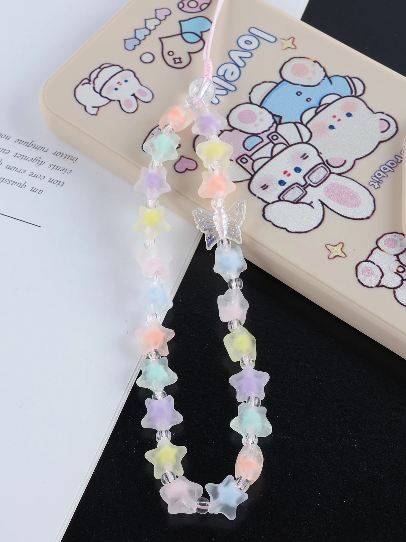 2025 New candy-colored star butterfly chain diy beaded cute and sweet mobile phone chain keychain backpack lanyard women's gift