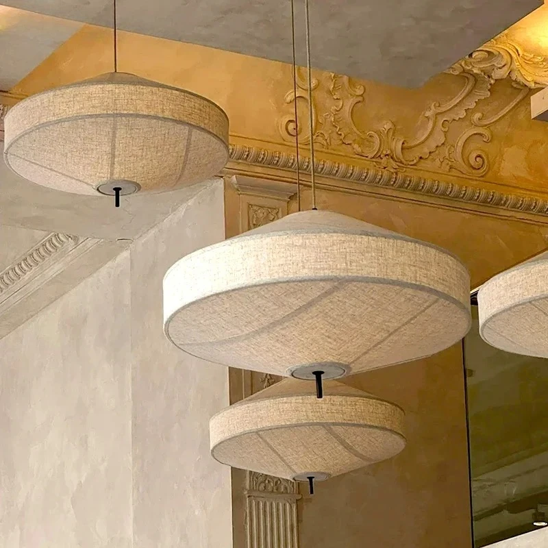 Wabi-sabi Pendelleuchte aus weißem Stoff, UFO-Laterne, Hängelampen, Heimdekoration, LED-Kronleuchter für Wohnzimmer, Esszimmer, Restaurant