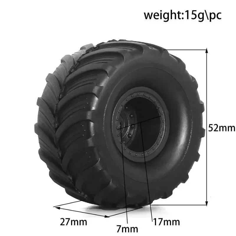 4PCS 52mm 1.0 몬스터 트럭 휠 림 및 타이어 세트 1/18 TRX4M, 1/24 FMS FCX24, Axial SCX24, AX24 RC 크롤러용 – 업그레이드 부품