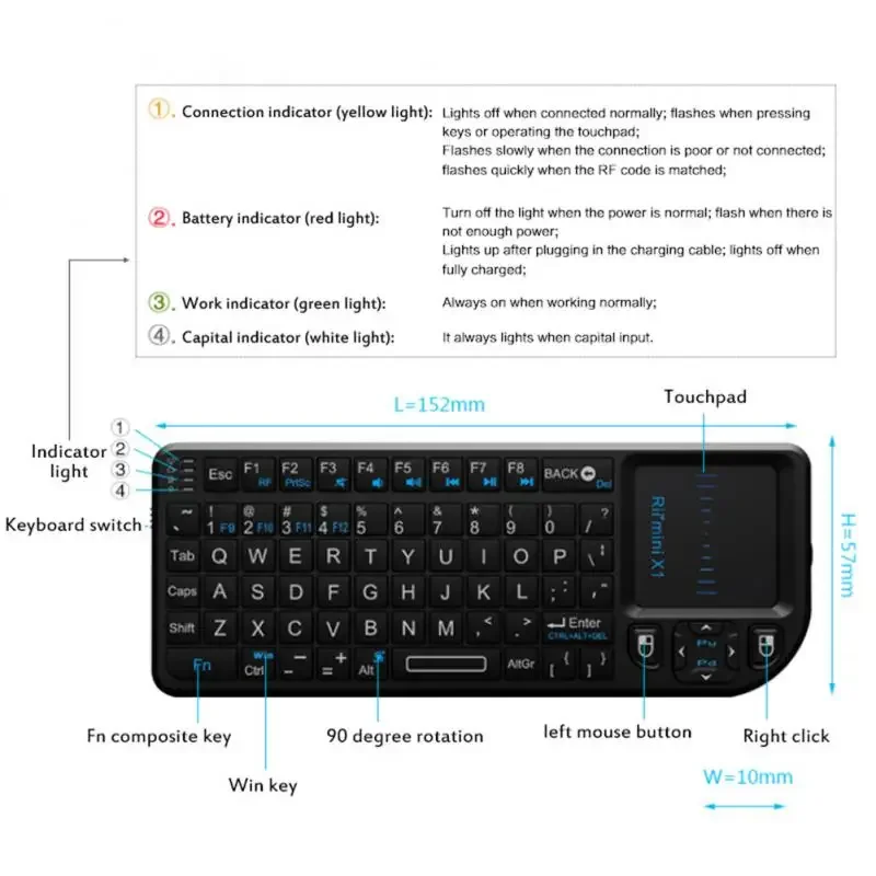 Mini 2.4G RF Wireless Keyboard Spanish French Russian English Keyboard Backlight Touchpad Mouse for PC Notebook Smart Tv Box