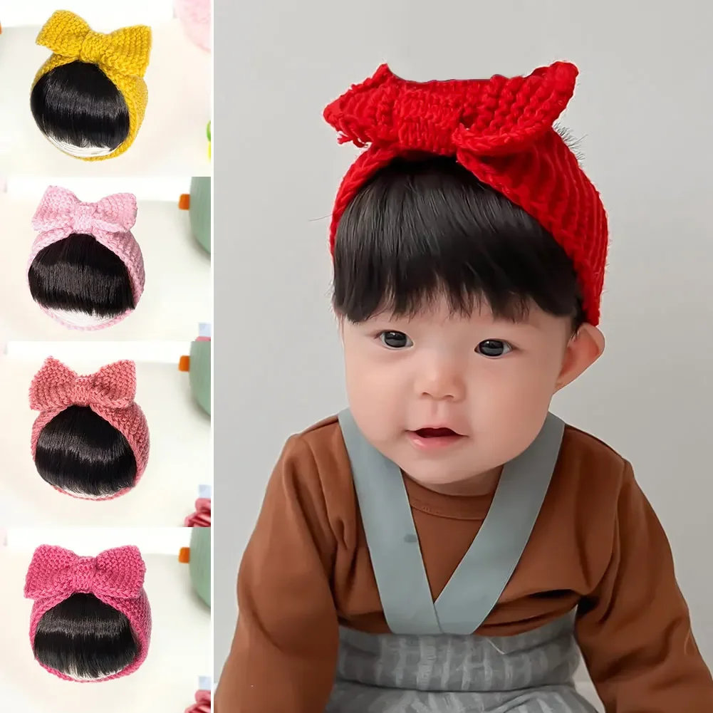 

Baby Knitted Hair Band with Yarn Super Baby Hair Band Elastic Baby Headwear Wig Bang Newborn Protective Hat Headband Accessories