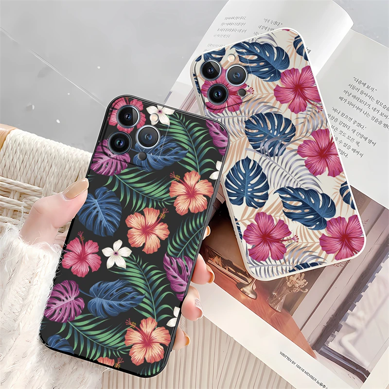 Liquid Matte Soft Silicone Case For OPPO Realme Narzo  20 Pro 20A 30 30A 60X 60 Pro 50 50i Prime Flower Leaves Pattern Cover