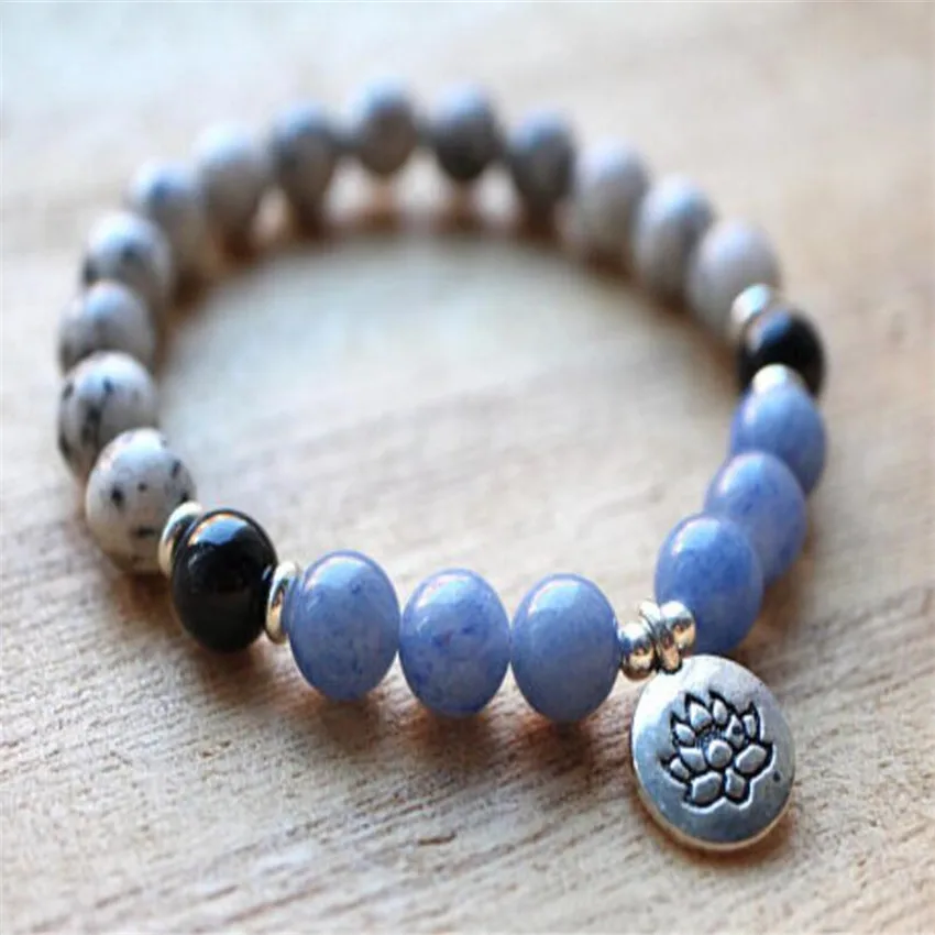 

8mm Spotted Stone Buddhist Bead Bracelet Bangle Wear Men Handmade Bohemian Teens Unique Mala