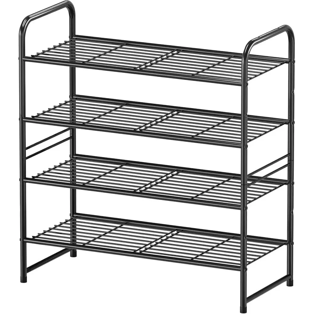 

Shoe Rack 4 Tier, Closet Metal Shoe Organizer Shel or Entryway Heavy Duty, Stackable, Black