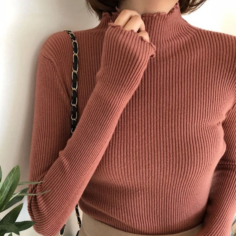 2024 Autumn Winter High Slim Long Sleeve Sweater Women Turtleneck Sweater Fashion Solid Chic Knitted Pullovers Knitwears 6785