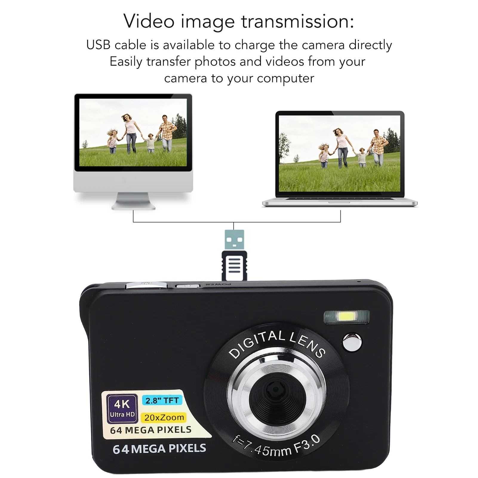 Cámara Digital HD de 2,8 pulgadas, 4K, 64MP, Zoom 20X, cámara portátil con enfoque automático para niñas, niños y adolescentes, cámara Digital de 2,8 pulgadas