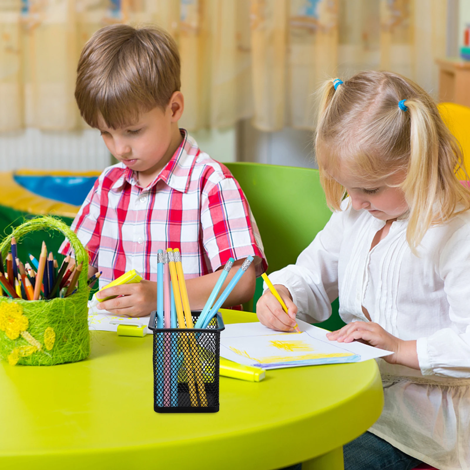 

Storage Metal Hollow Pen Holder Office Desk Accessories Wire Mesh Pencil Drawer Pots Black