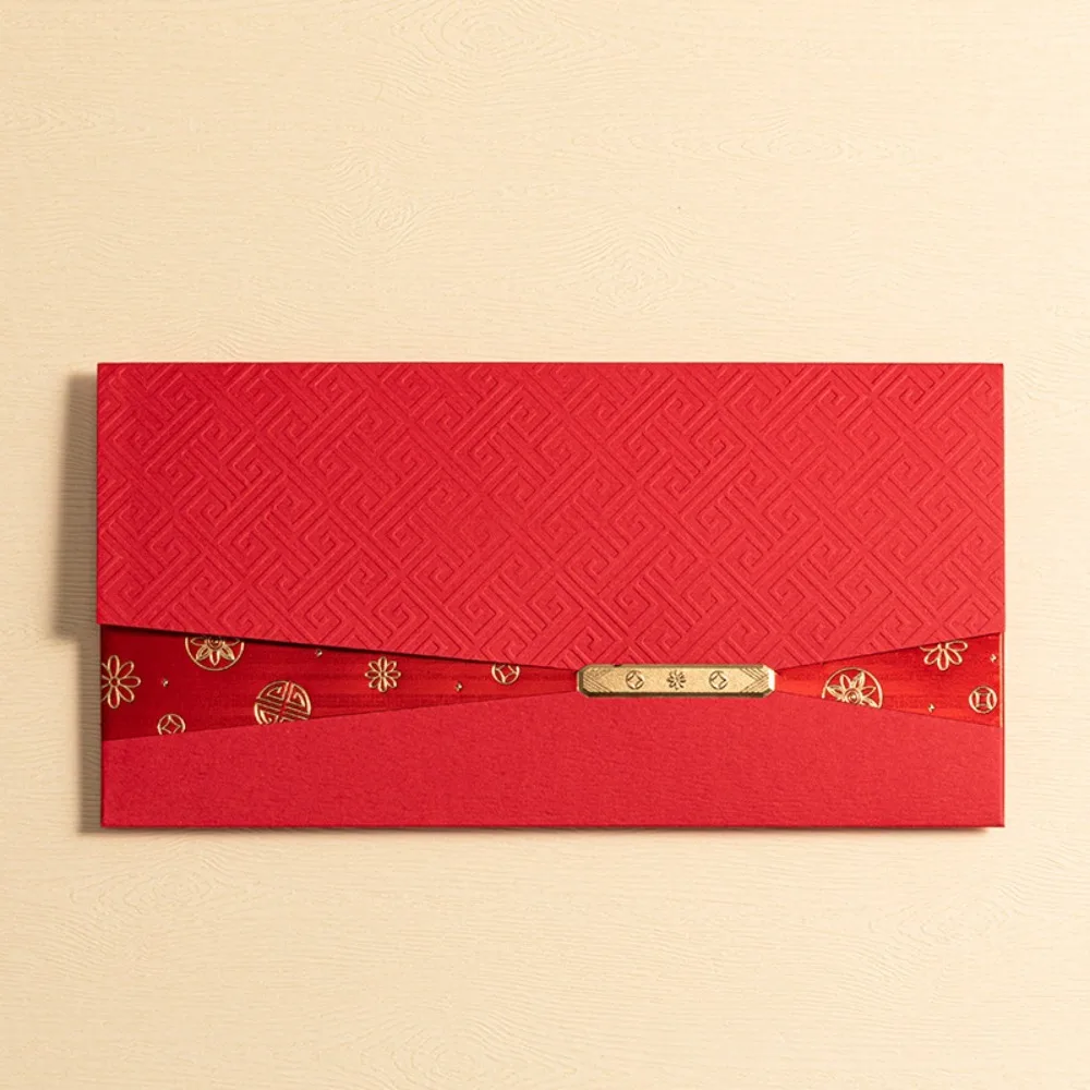 6pcs Laser Engraving Chinese Red Envelopes Rectangular Hollow Red Packet Embossed Three-dimensional Lucky Money Bag Housewarming