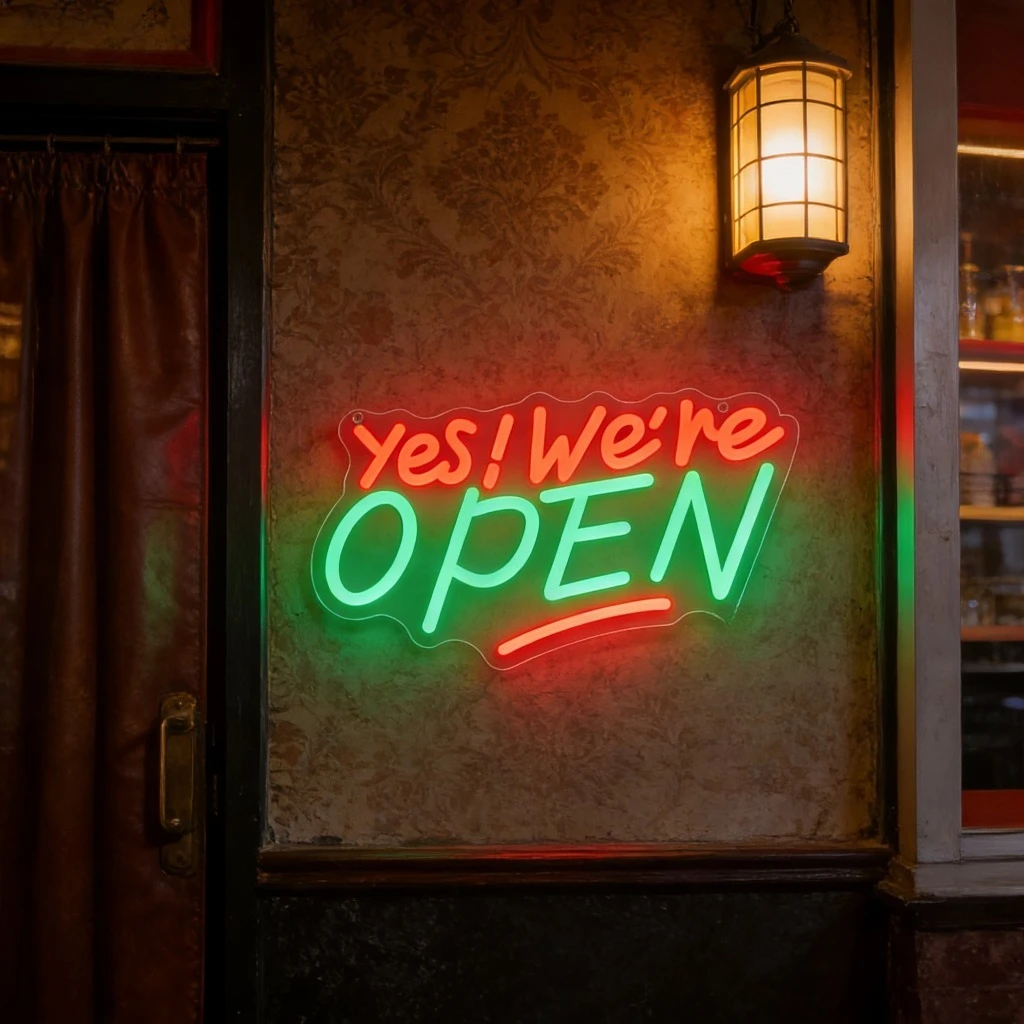 はい、営業中です-レストラン、バー、カフェ、店舗、ビジネス広告用の2色ネオンサイン-手作りledサイン-屋内屋外装飾