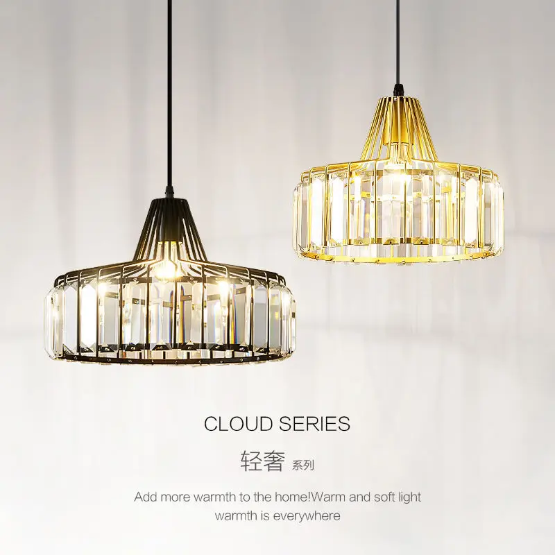 

Nordic Crystal LED Pendant Light Retro Gold 1 Head Dining Room Hanging Fixture For Living Room Bedroom Indoor E27 Decor Lamp