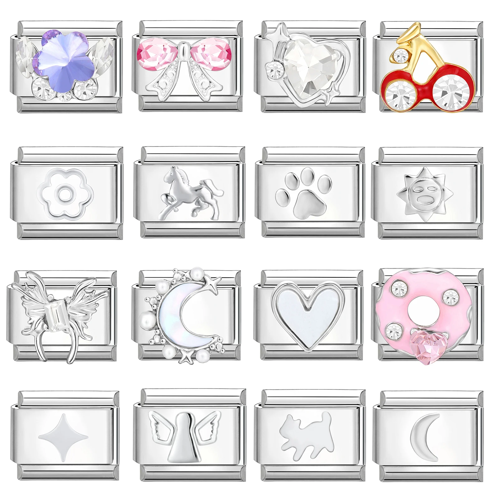 الزركون القلب القوس الكرز الصليب ستار القمر اللؤلؤ الصلب اللون الإيطالية سحر الروابط صالح 9 مللي متر الفولاذ المقاوم للصدأ سوار النساء DIY بها بنفسك صنع