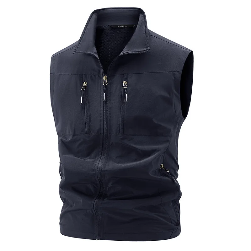 

Loose Fit Svel Vest for Men Outdoor Casual Spor Large Size Beachwear Thin Zipper Closure Color with Side kets